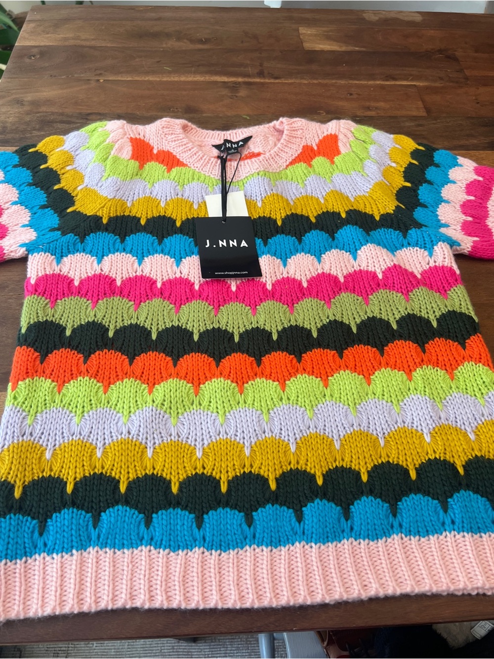 J. NNA Multicolor Fish Scales Pattern Knit Sweater Short Sleeve Top sz S NWT - Picture 3 of 9